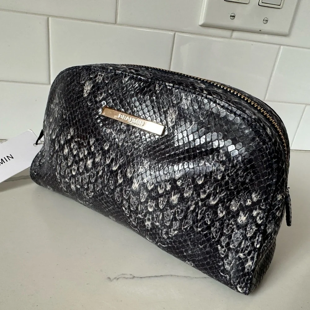 Brahmin Dany Black & White Snake-Print Cosmetic Case